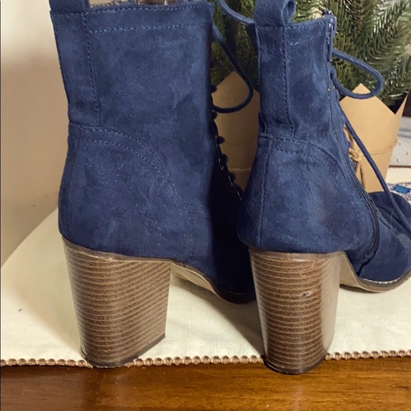 Navy Blue Booties with Wedge - Picture 2 of 2